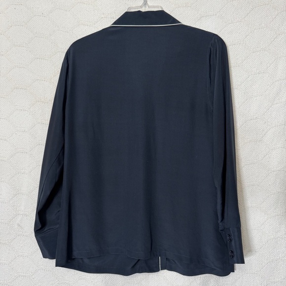 Figue Navy Embroidered Floral Blouse Small Luxurious Pajama Style - Picture 2 of 5